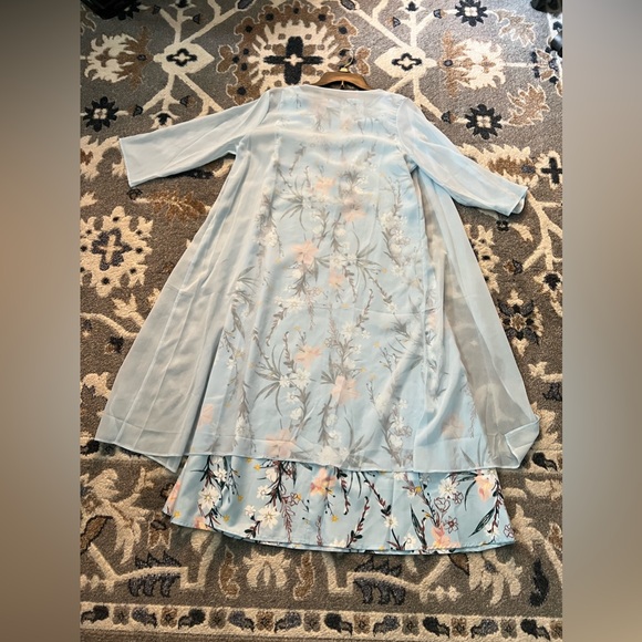 Floral Print Round Neck Tank Dress & Long Sleeve Coat Outfits Two Piece Set - Picture 2 of 8